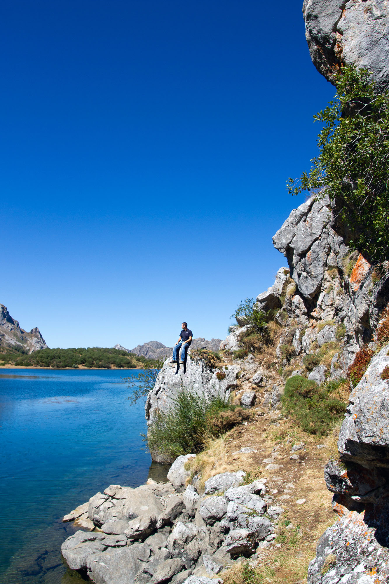 Hiking rest Somiedo Lake Asturias Spain