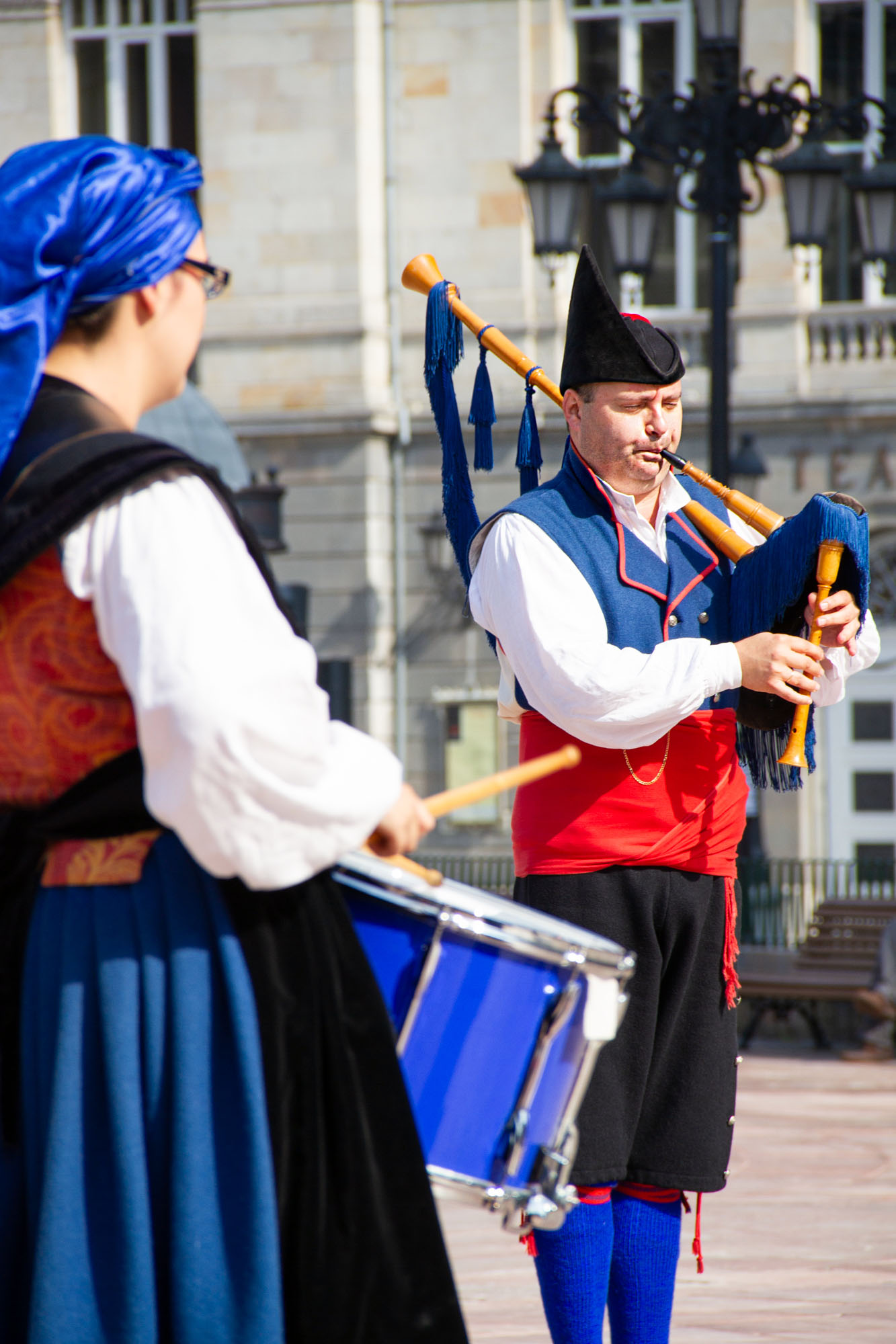 Man playing Asturias Gaita Bagpipe in Oviedo