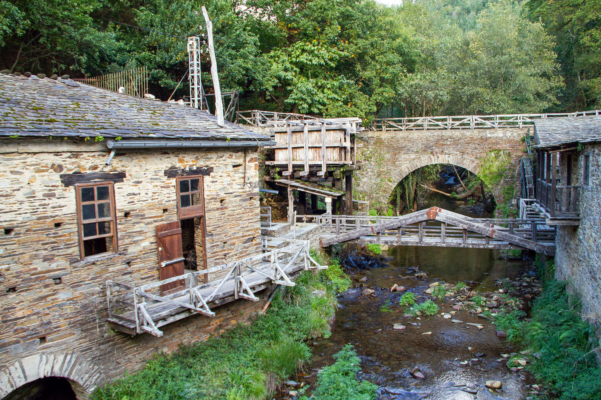 Old stone bridge asturias small town